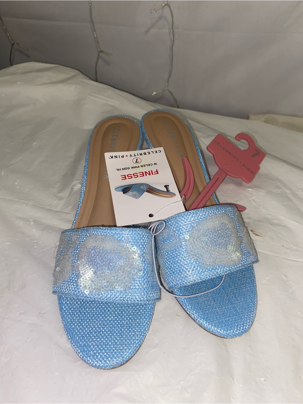 Finesse Light Blue Sequin Slide Mules